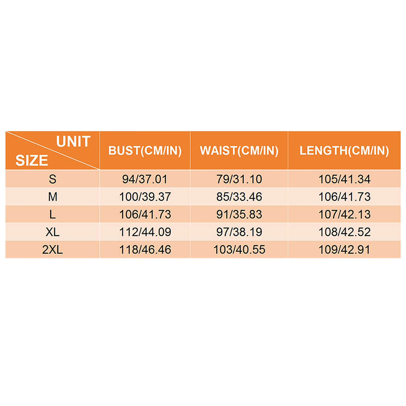 Spring Strap Dress Size Chart: Measurements for bust, waist, and length in cm/inches.