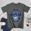 Dark gray cotton samurai skull T-shirt with "DEAD SET" text, leisure wear