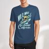 Navy cotton surfing T-shirt with 'Wild Wave California' design, summer fashion.