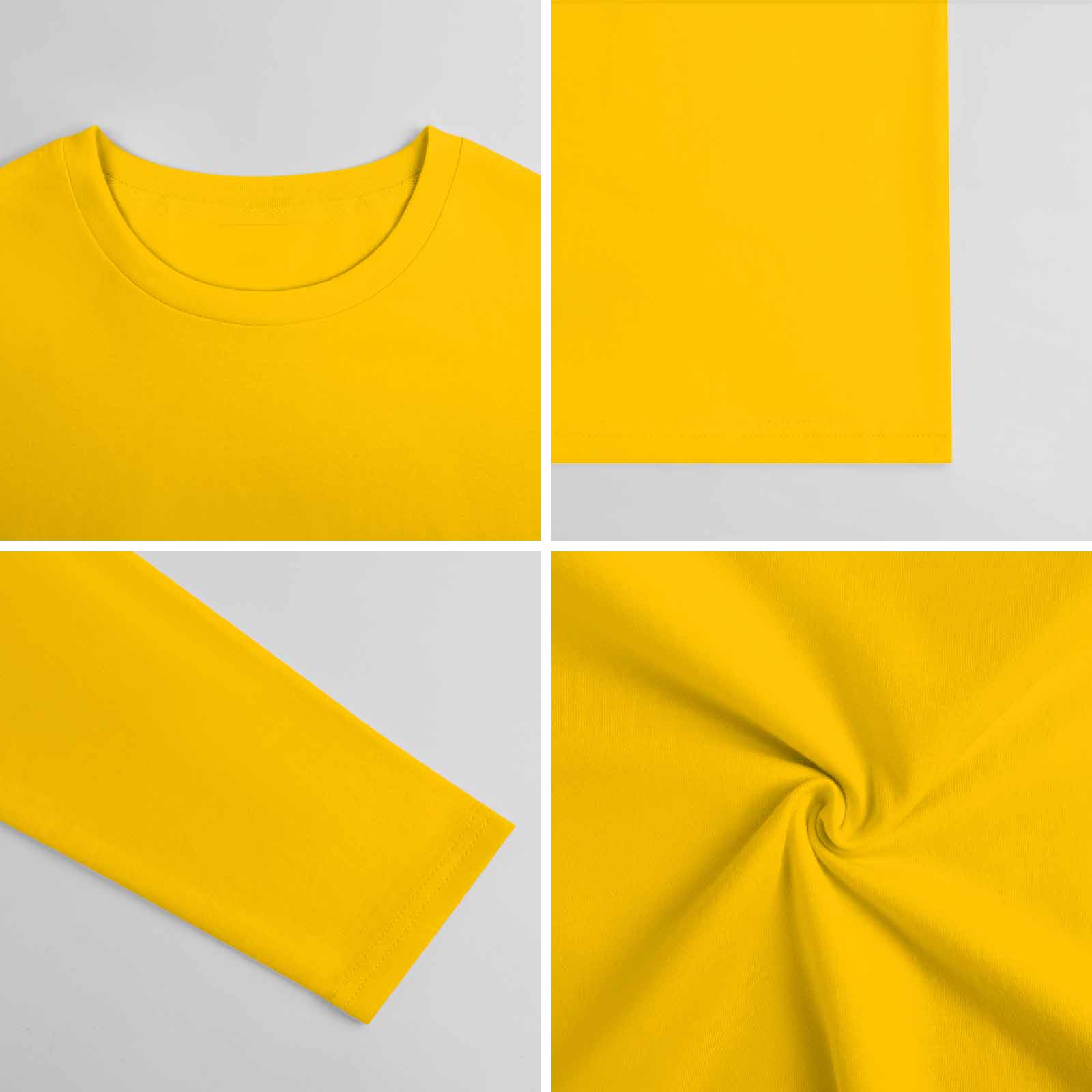 Yellow pure cotton long sleeve T-shirt, fabric details. Casual wear.
