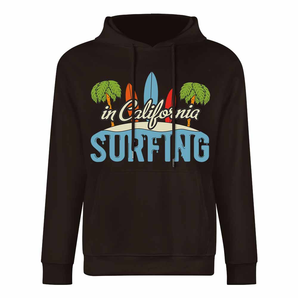 Black cotton California Surfing hoodie, with graphic design, loose fit, suitable for daily wear, multiple colors available