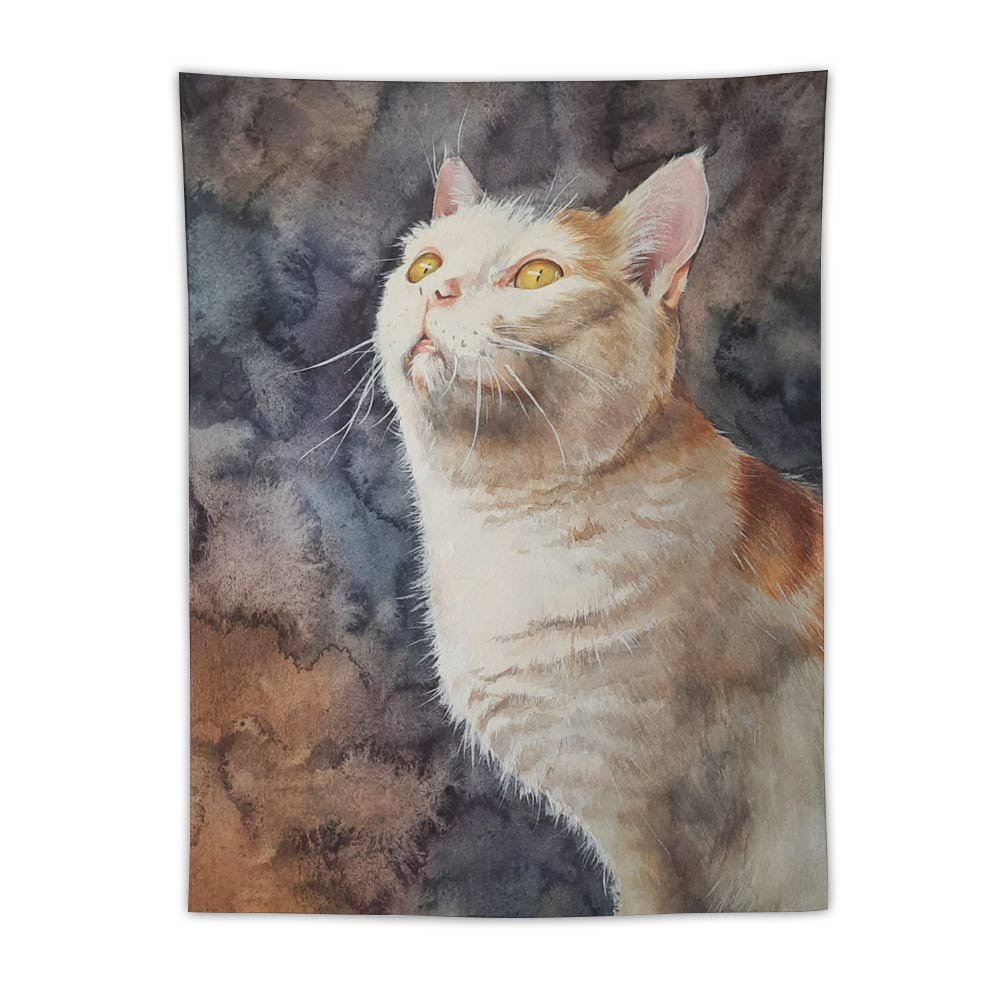 Super Soft Wall Tapestry featuring a vertical print of a curious cat, made of polyester.