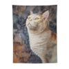 Super Soft Wall Tapestry featuring a vertical print of a curious cat, made of polyester.
