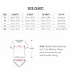 Short sleeve bikini swimsuit size chart: length, bust, waist, and cup measurements.