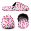 Women's pink leopard print cotton mop slippers, soft flannel upper, TPR sole for home wear.