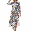 Button Neck Long Sleeve Shirt Dress with Pattern - Comfortable Polyester