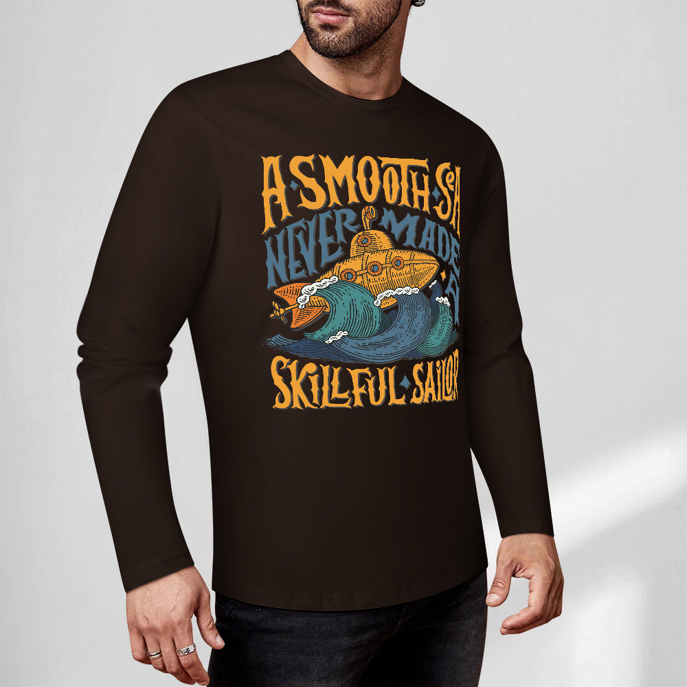 Dark brown pure cotton long sleeve t-shirt featuring ASMODUS SOULFUL SHAKER graphic for casual wear
