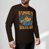 Dark brown pure cotton long sleeve t-shirt featuring ASMODUS SOULFUL SHAKER graphic for casual wear