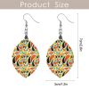 Inkedjoy Leaf-shaped wooden earrings with colorful pattern, perfect for daily wear. Size: 3cm/1.2in x 7cm/2.8in.