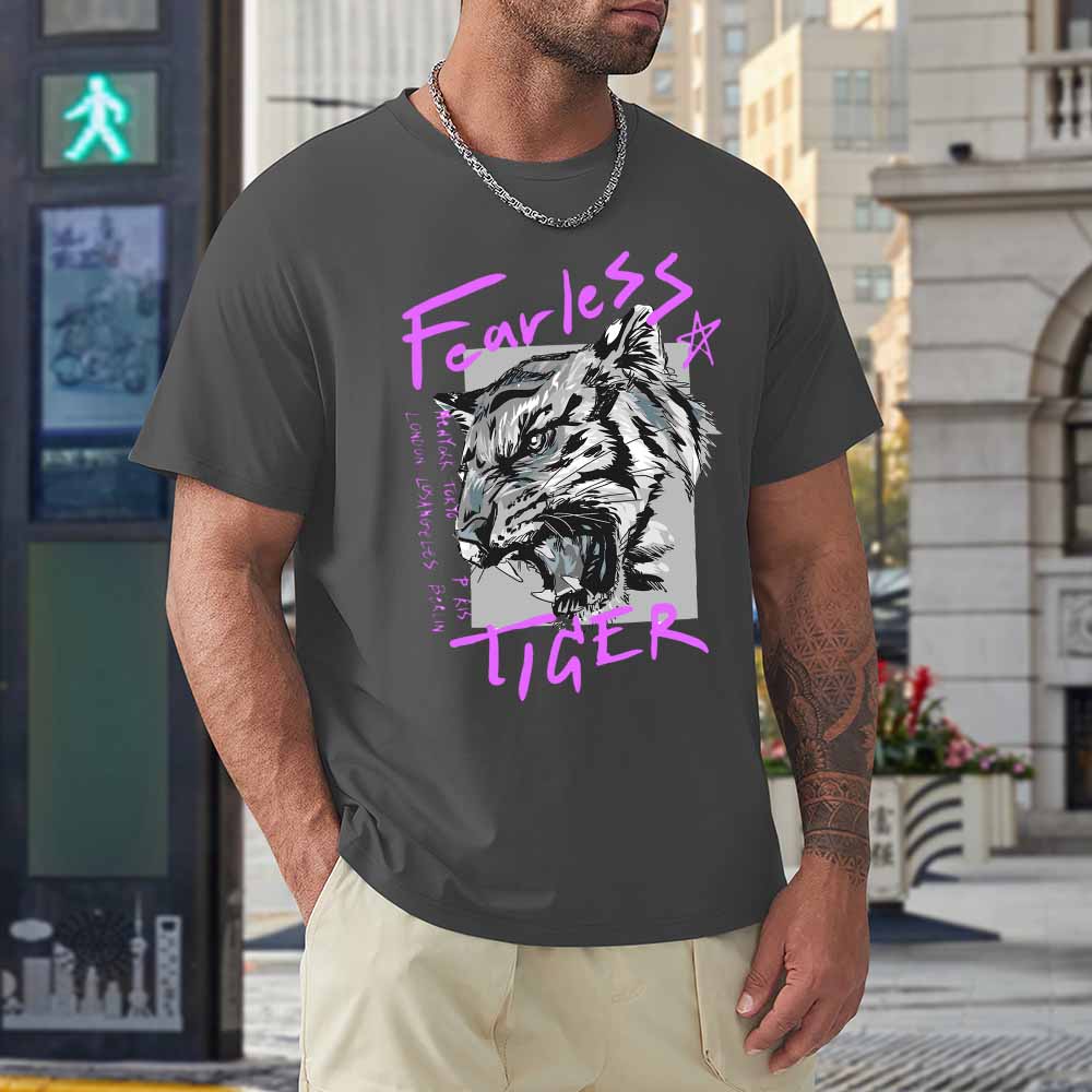 Dark gray men's Fearless Tiger graphic tee, 100% cotton, collection