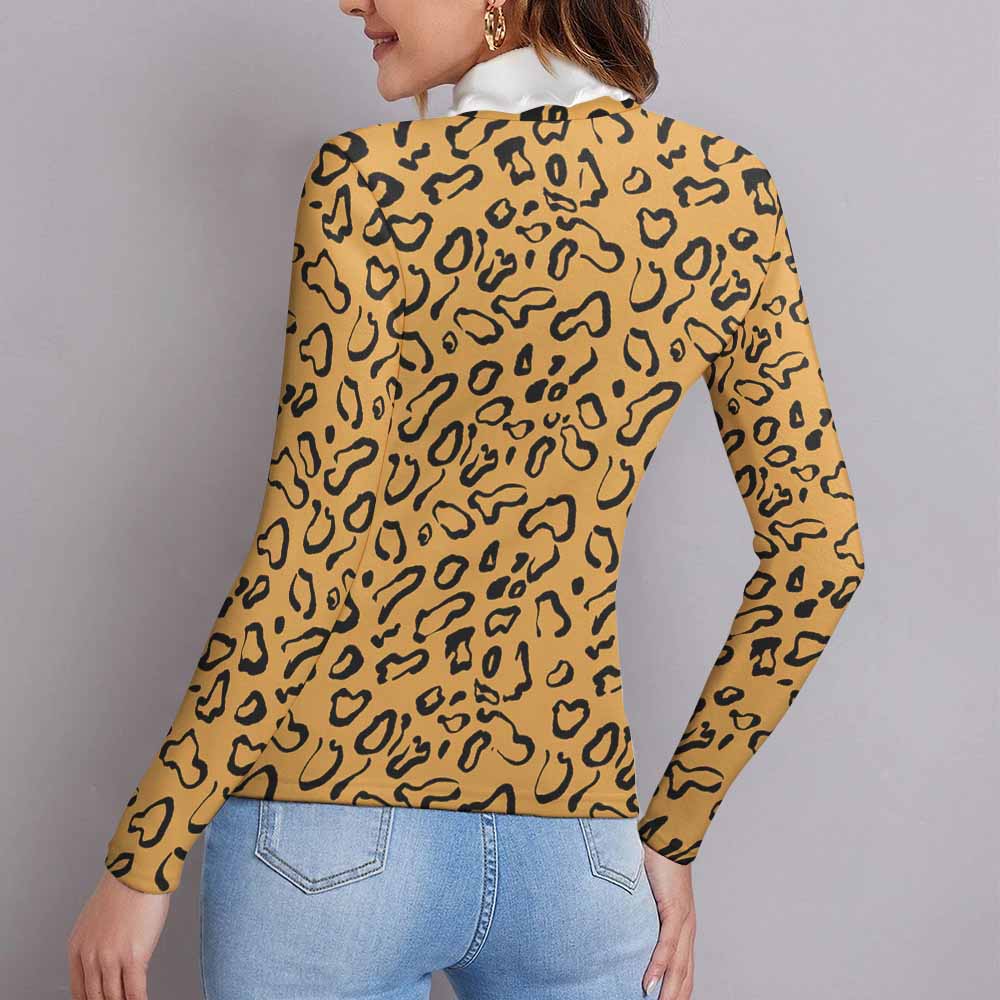 Leopard print lapel sweater with white turtleneck - Winter fashion