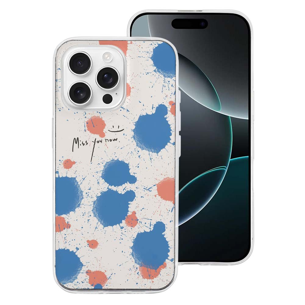 iPhone 16 series case with abstract paint splotch design, TPU, protective cover, stylish.
