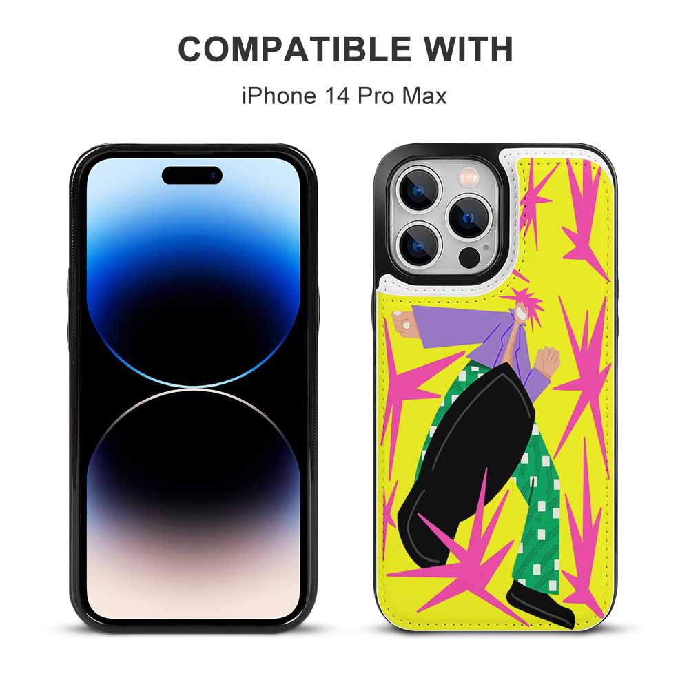 iPhone 14 case, artistic design, card slot and drop resistant protection. Compatible with iPhone 14 Pro Max.