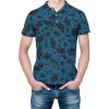 Blue polo straight shirt with black patterns, perfect for various occasions, comfortable mesh fabric.