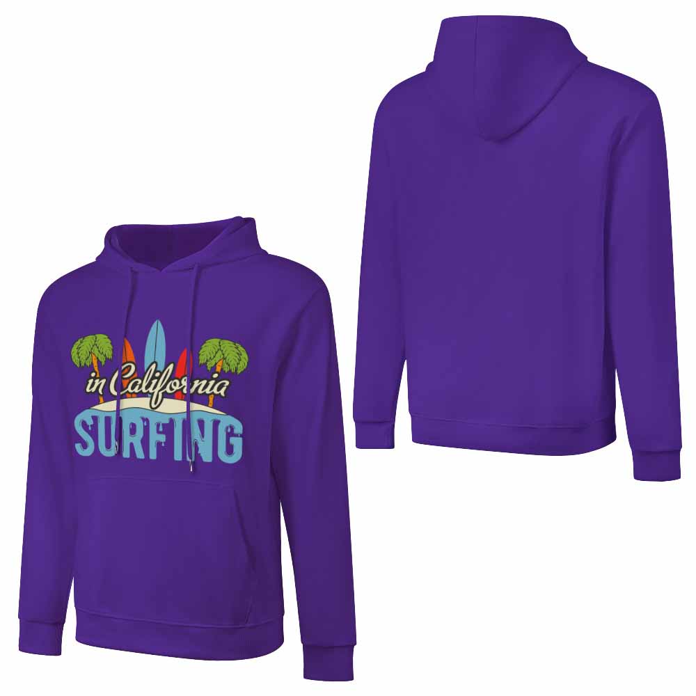 Purple cotton Surfing hoodie with California Surfing graphic, loose fit, daily wear