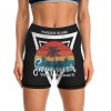 Women's Slim Fit Sports Yoga Shorts featuring a sunset graphic design. Made of polyester and spandex.