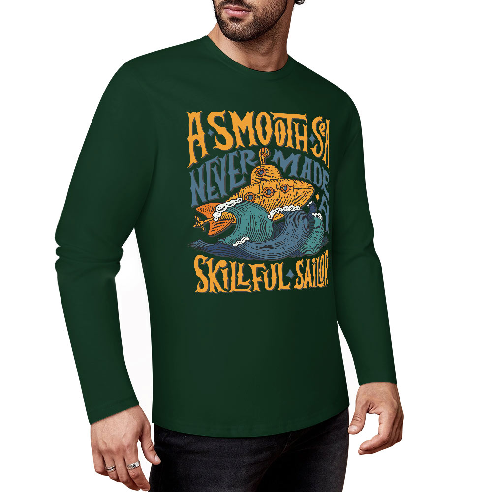 Green pure cotton long sleeve T-shirt featuring ASMODUS Shark Attack graphic, casual wear
