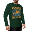 Green pure cotton long sleeve T-shirt featuring ASMODUS Shark Attack graphic, casual wear