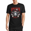 Black cotton short sleeve T-shirt with "AMERICAN LEGEND" gorilla graphic print, summer fashion.