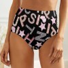 Women's high-waisted 'UP, YES, FUN' printed panties, featuring a star pattern, made from comfortable polyester blend.