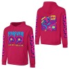 Red cotton hooded sweater with 'FOREVER 99' design and sleeve prints, youth fashion style.