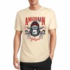 Cream-colored cotton T-shirt with "AMERICAN LEGEND" gorilla graphic print, summer fashion.