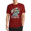 Men's Red cotton T-shirt with 'Wild Wave California' surf graphic print, summer fashion.