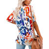Women's Ice Silk V Neck Short Sleeve Shirt - Colorful Print