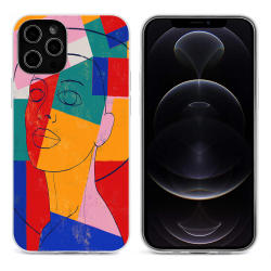 iPhone 12 Pro Max case with colorful abstract design, TPU material, provides phone protection.