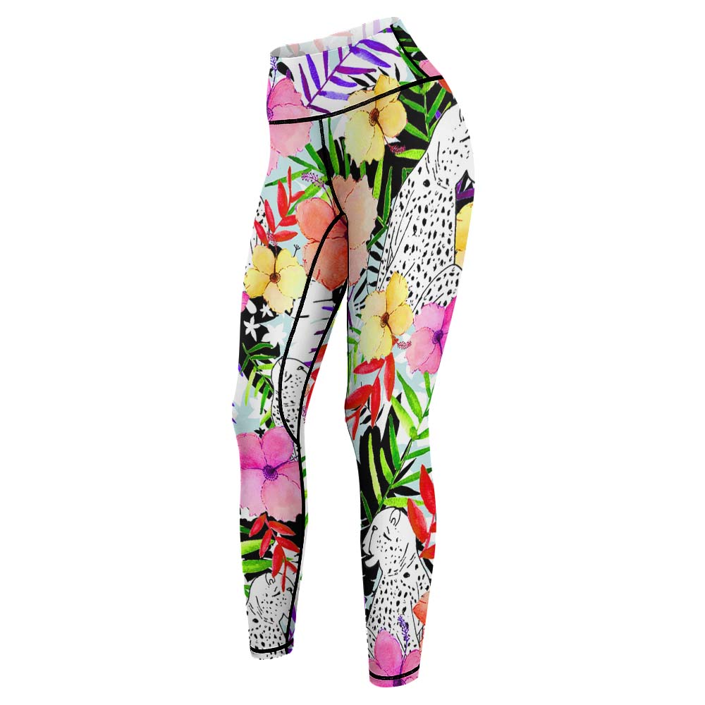 Floral print yoga pants, high-waisted, four-way stretch, perfect for sports and everyday wear.