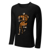 Black men's long sleeve crew neck tiger print T-shirt, 100% cotton, suitable for leisure and activities.