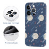 Navy iPhone 15 case with white pattern, PC plastic, precise cutouts and lens edge coverage.