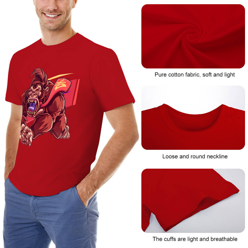 Men's red cotton t-shirt with red monster graphic print, Inkedjoy product