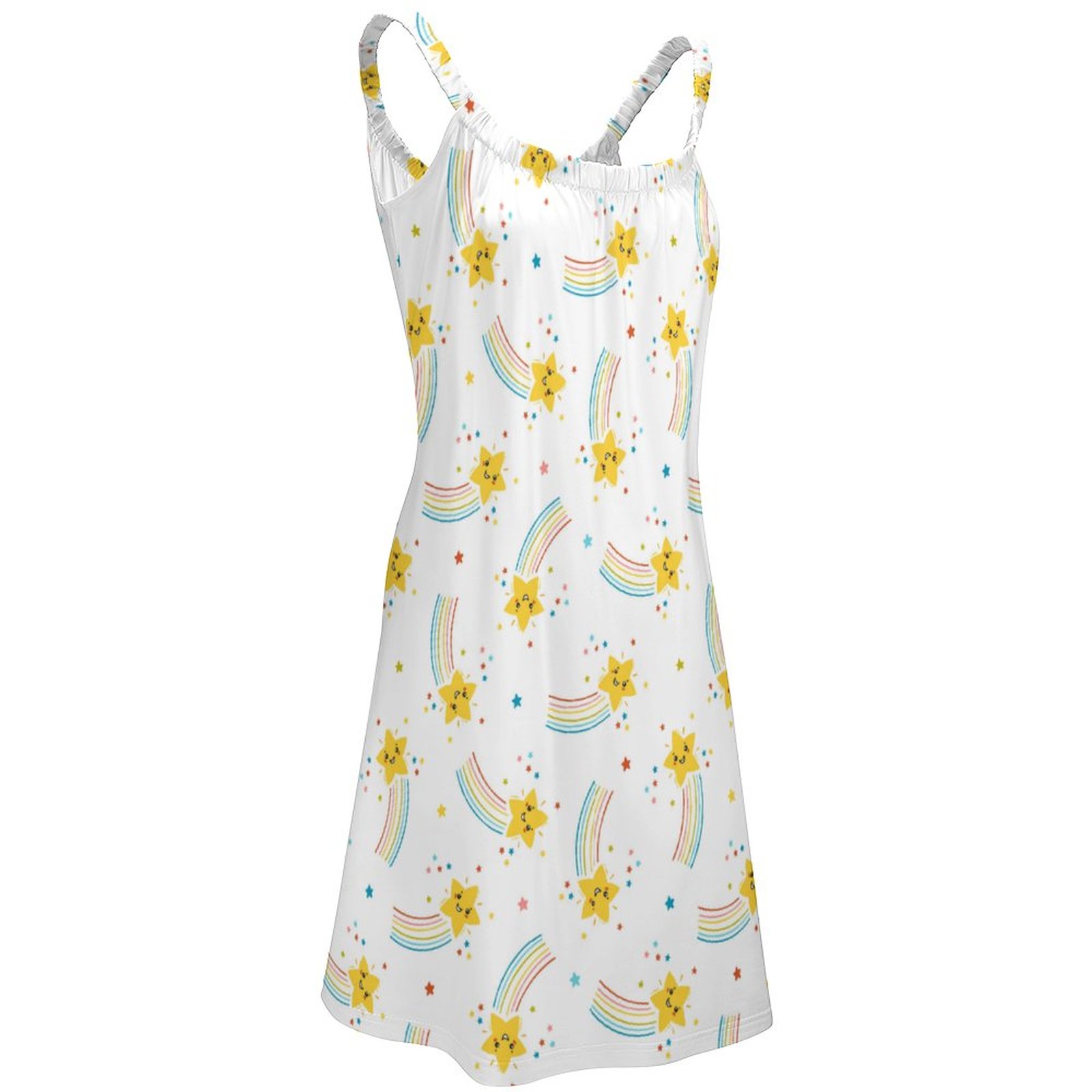 White beach sling skirt with yellow floral print, perfect for vacation or party wear