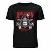 Black cotton short-sleeved T-shirt with "AMERICAN LEGEND" gorilla graphic print. Summer fashion.