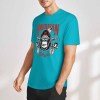 Turquoise cotton short-sleeved T-shirt with 'AMERICAN LEGEND' gorilla graphic print, summer fashion.