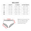 Men's swimming trunks size chart with length, waist, and foot mouth measurements for perfect fit
