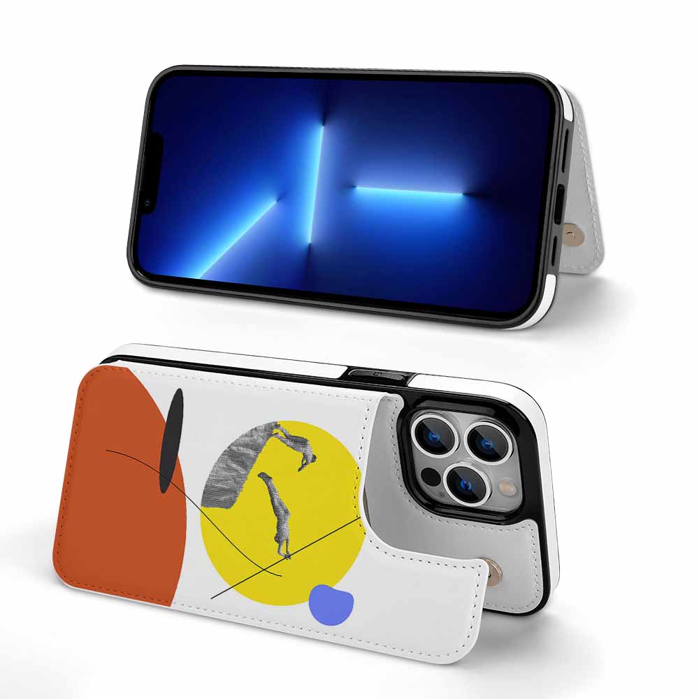 iPhone 13 case with abstract art design, TPU leather, card slot, and shockproof protection