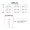Size chart for women's fitness yoga pants, including length, waist, and hip measurements.