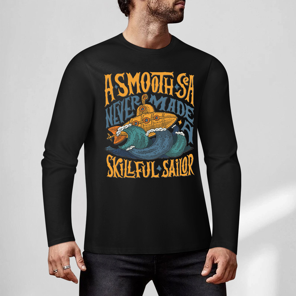 Black pure cotton long sleeve T-shirt with "A SMOOTH SHAKER" graphic for casual wear
