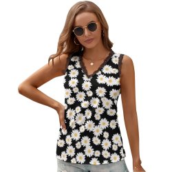 Black Chrysanthemum Women's V-Neck Sleeveless Top