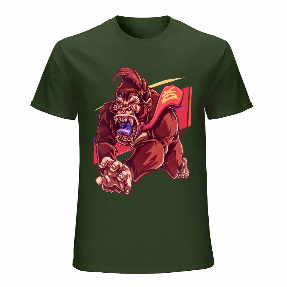 Green cotton men's t-shirt with red monster graphic print | Inkedjoy design