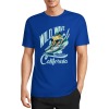 Blue cotton surfing tee with "Wild Wave California" graphic, summer fashion T-shirt