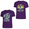 Purple cotton surfing T-shirt with "Wild Wave California" front, "Catch the Wave Surfing" back print, summer fashion.