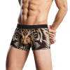 Men's boxer briefs with tiger print, made of breathable polyester-spandex blend for comfort, suitable for daily wear.