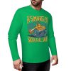 Green pure cotton long sleeve T-shirt featuring ASMODUS Shark Attack graphic for casual wear.