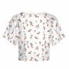 White floral print brushed milk silk short-sleeved navel-exposed shirt, perfect for casual wear.