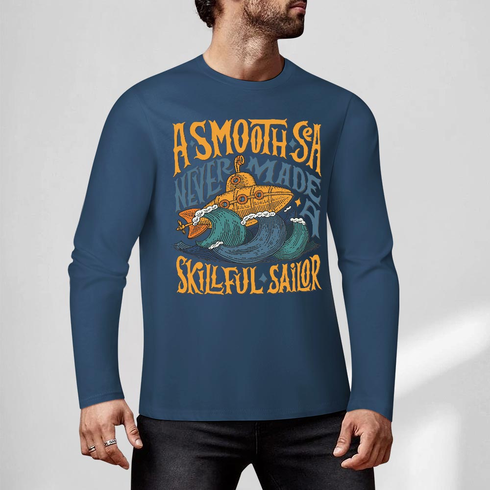 Dark blue pure cotton long sleeve t-shirt with 'A SMOOTH SHAKER' graphic for casual wear