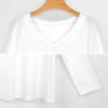 White V-neck long sleeve tee, polyester-spandex blend, perfect for daily wear, Inkedjoy
