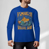 Blue pure cotton long sleeve T-shirt with 'A SMOOTH SHAKER' graphic, casual wear.